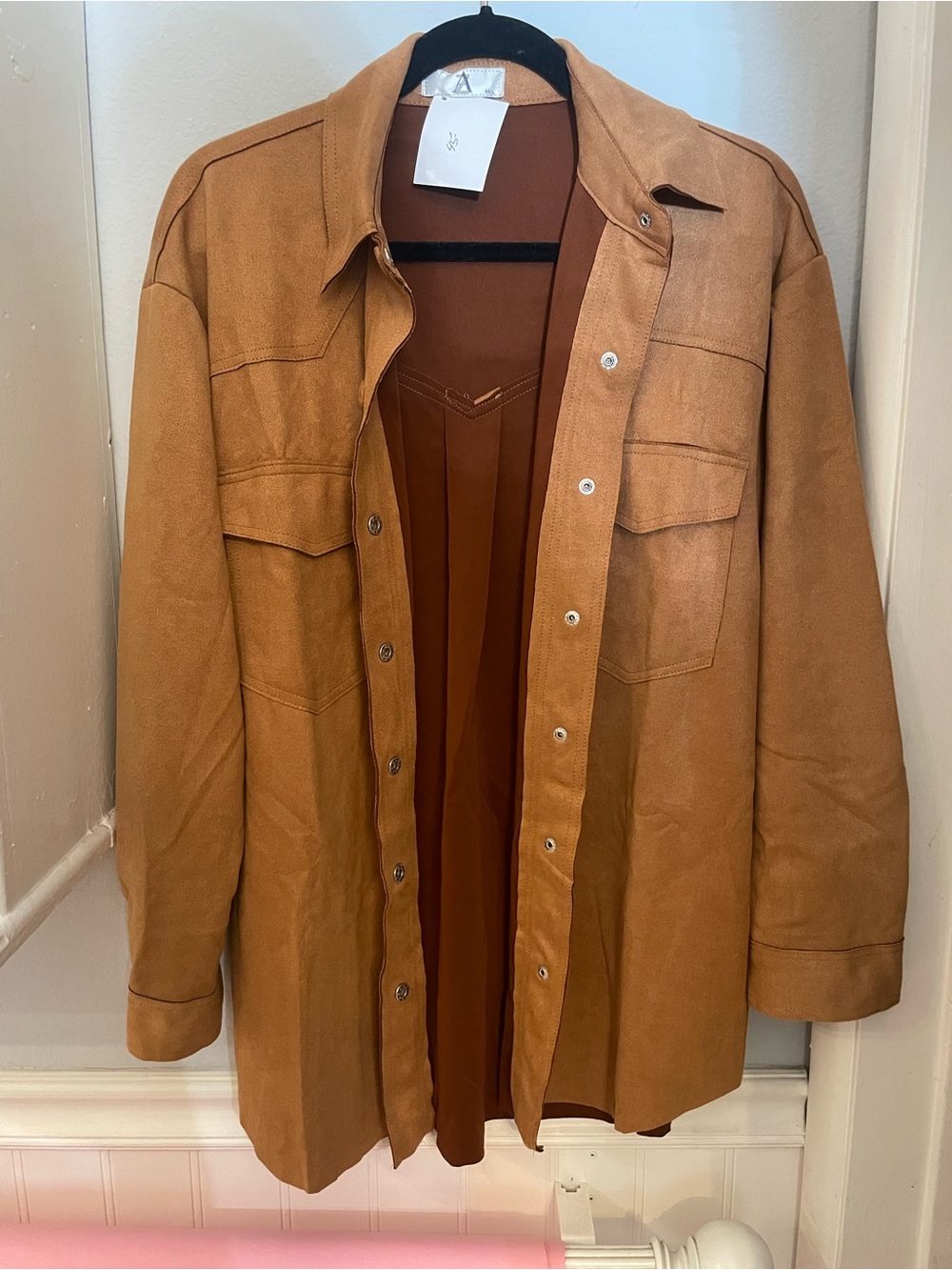 Women’s Tan Faux Suede Utility Jacket by A - Picture 3 of 5
